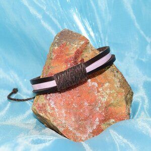 Skye Lane Hemp Accent Boho Tie Leather Bracelet Brown Pink Womens Gift Packaged